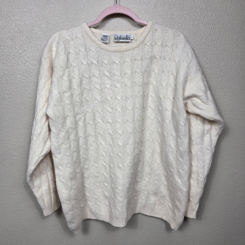 Vintage Rafaella Angora Lambswool Cable Knit Sweater Ivory Women's L